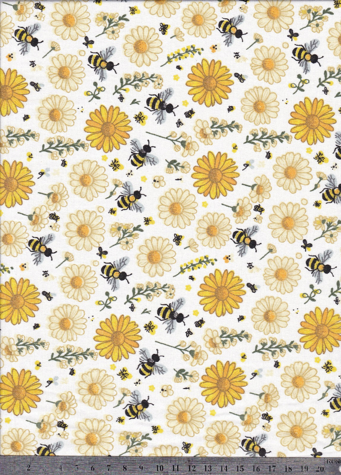 Fehér alapon méhecske virággal