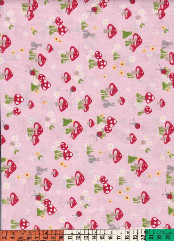 Rózsaszín alapon gomba, nyuszi